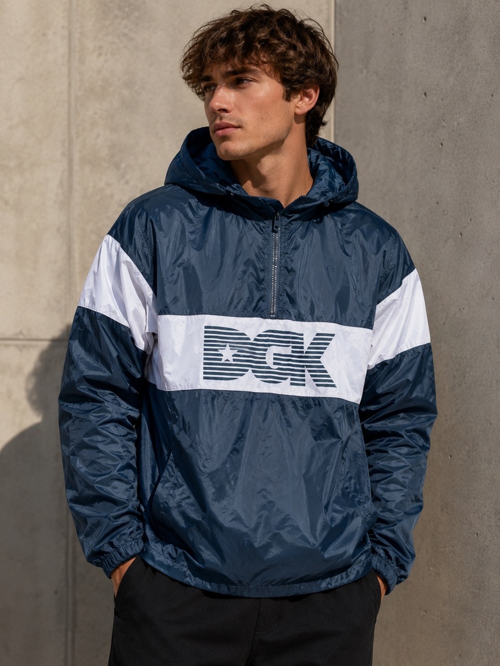 DGK Hooded Windbreaker Jacket XXL Navy White Pullover Streetwear